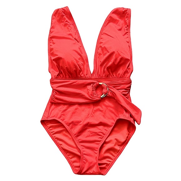 Michael Kors Belted Surplice Plunge One Piece - Picture 4 of 15